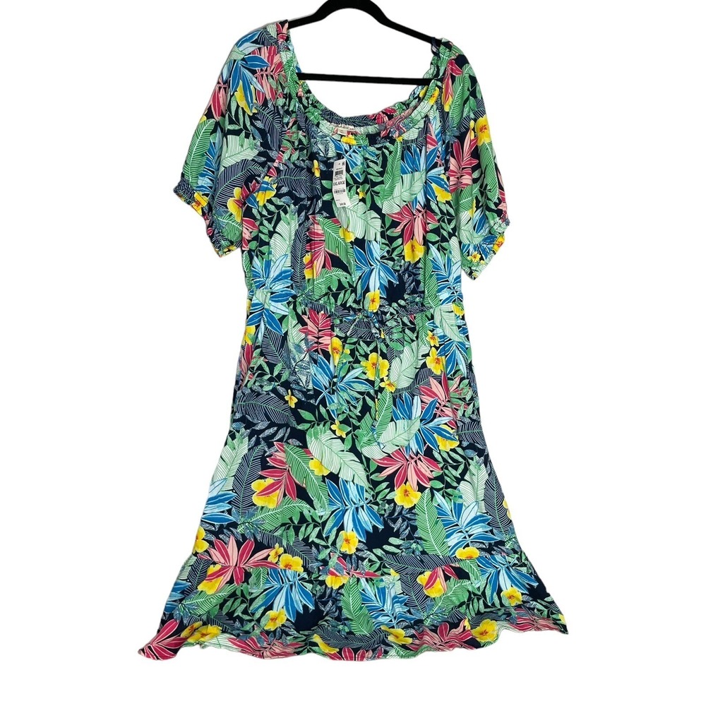 Alfred Dunner Floral Off Shoulder Midi Dress Ruffle Hem Tropical Print Size‎ XXL